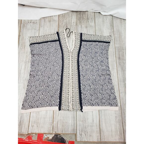 M. Rena Blue Gray Metallic Glitter Hobo Knit Knit Poncho Tunic Sweater fits S - Picture 4 of 5